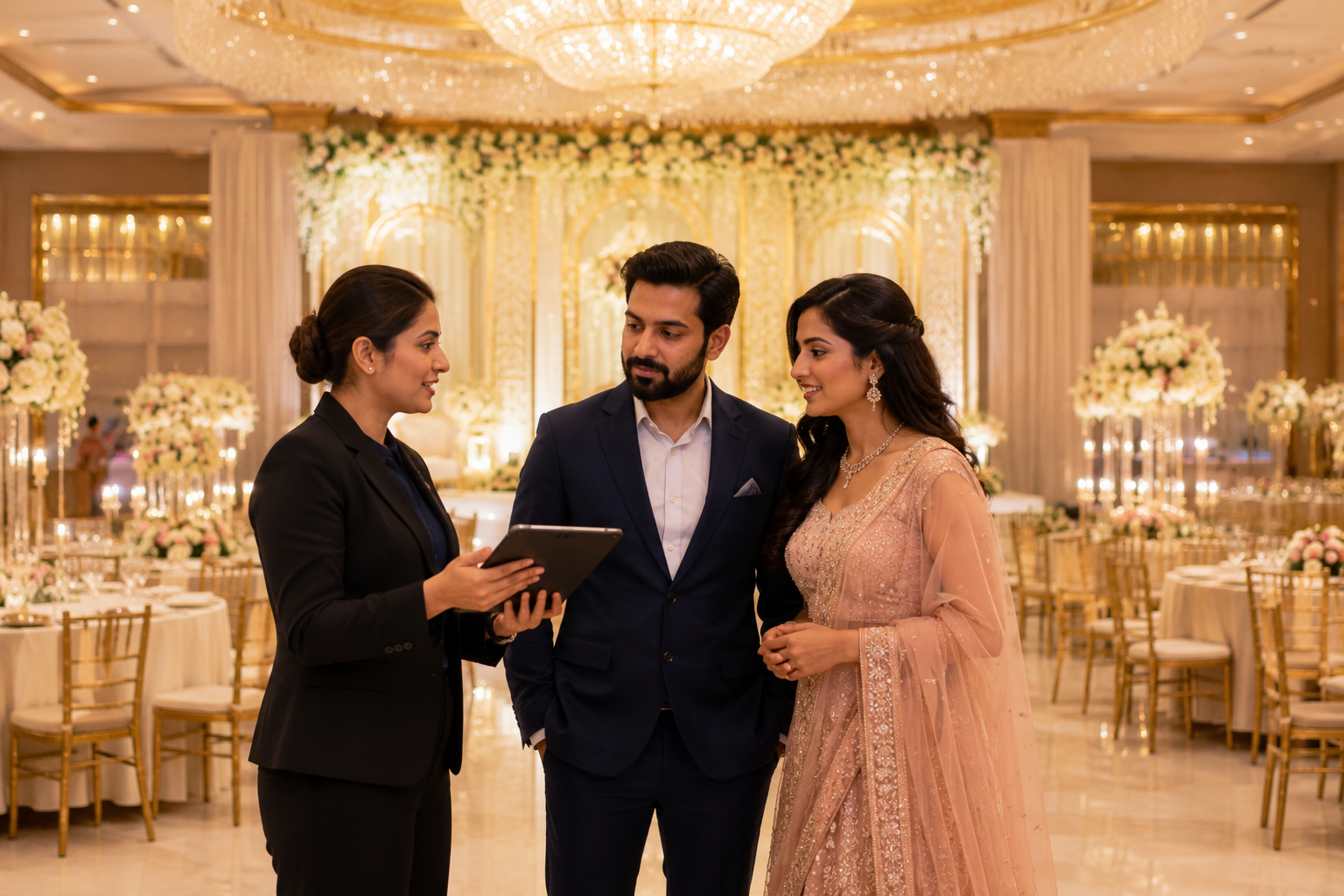 Couple visiting a wedding venue for site inspection